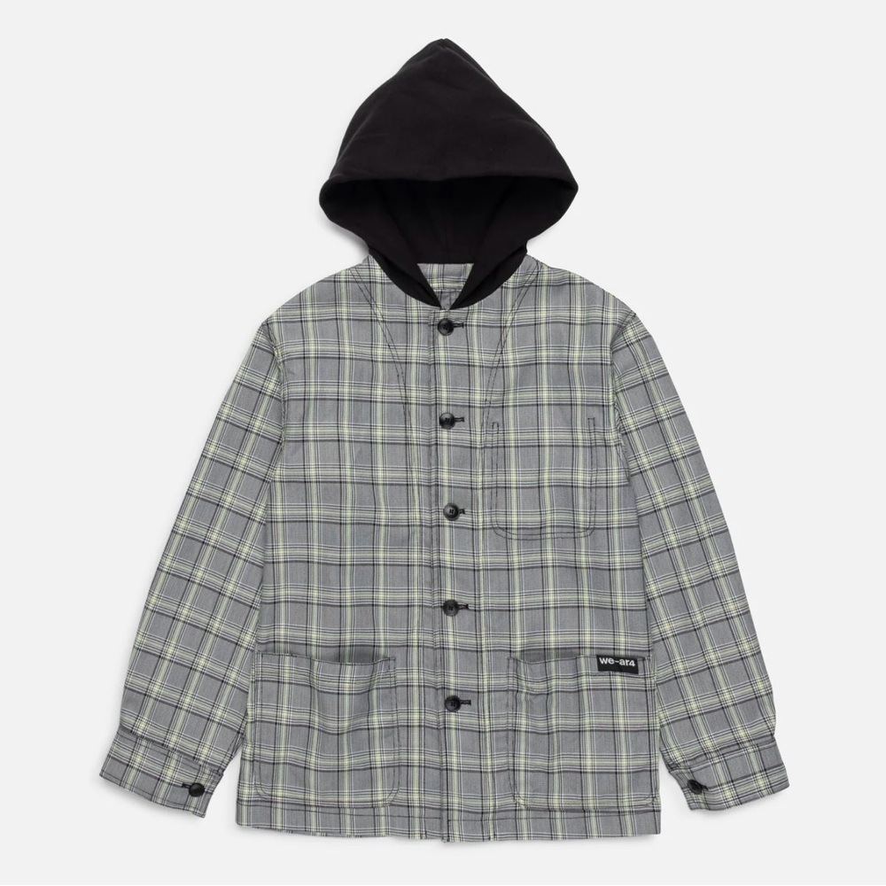 WE-AR4 Plaid Hooded Jacket Relaxed Fit Lightweight Layering Piece NWT